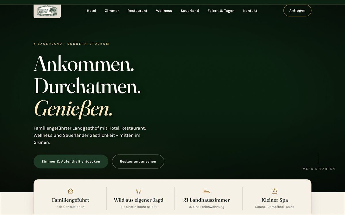 Von uns gebaute Website für einen Landgasthof im Sauerland